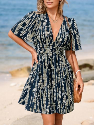 Image of CUPSHE Women's Plunging V Neck Flutter Sleeve Smocked Waist Mini Dress
