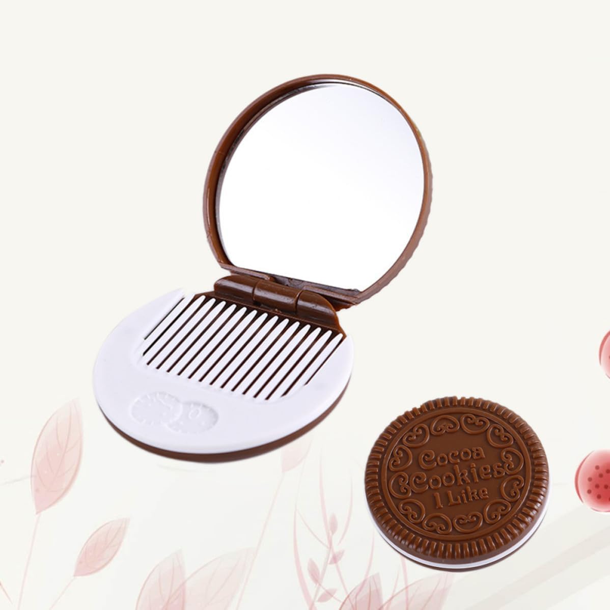 Chocolate Cookies Pocket Makeup Mirror with Comb for Women Coffee image 5