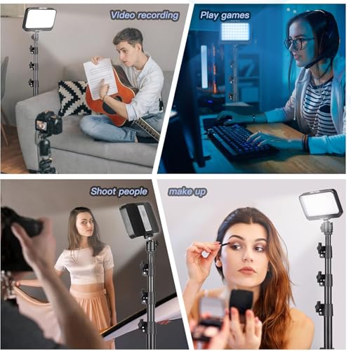 Image of UBeesize LED Video Light Kit, 2Pcs Dimmable Continuous Portable Photography Lighting with Adjustable Tripod Stand & 5 Color Filters for Tabletop /Low-Angle Shooting, for Zoom, Game Streaming, YouTube