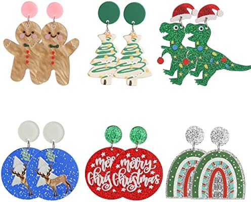 Christmas Stud Earrings for Women Christmas Acrylic Earrings for Women Gingerbread Earrings Dinosaur Earrings Rainbow Earrings Christmas Decorations