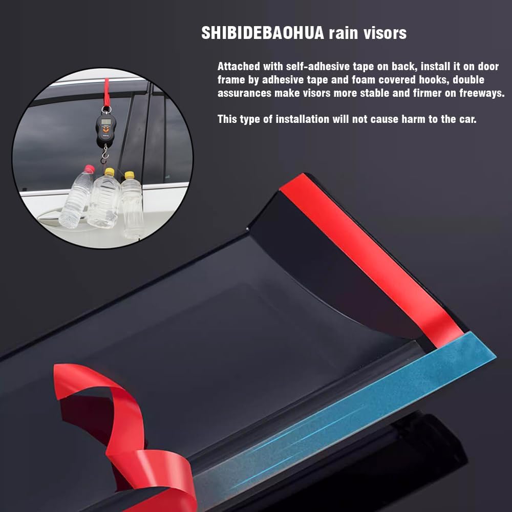 Side Window Visors Wind Deflectors Sun Rain Guards Compatible with 2011-2016 BMW 5-Series Sedan 528i 535i 550i, Tape-On Black