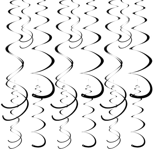 Image of Colorful Ceiling Swirl Foil Decorations Hanging Plastic Streamer Themed Swirl Party Decoration for Wedding Thanksgiving Day Graduation Celebration, Pack of 28 (Black)