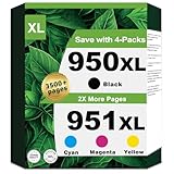 950XL 951XL Combo Compatible for HP 950 951 XL Ink Cartridge - High Yield 4-Pack (Black Cyan Magenta Yellow) Replacement for OfficeJet Pro 8600 8610 8615 8620 8625 8630 8640 8660 8100 8110 Printers