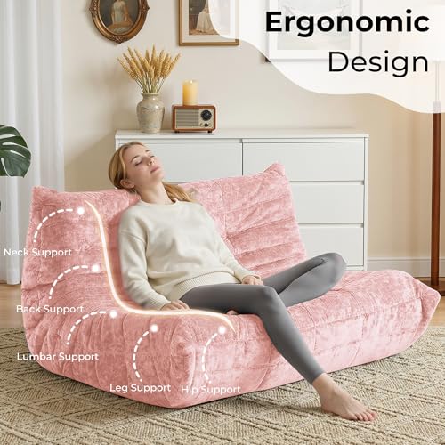 Image of HABUTWAY Giant Bean Bag Chairs Loveseat for Adults,2 Seater,Pink