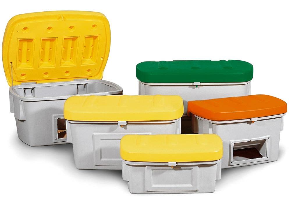 DENIOS® Streugutbehälter, I Made in Germany I Streugutbox aus Polyethylen, grau/orange, 60 Liter Volumen, zum Lagern von Streusalz und Streugut