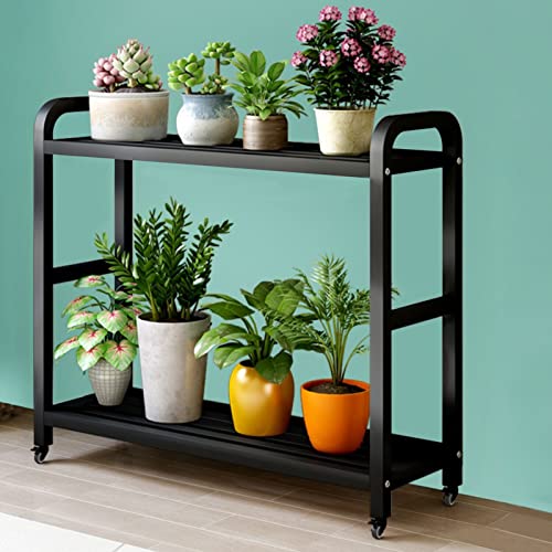 Estantes para macetas de hierro de 2 niveles, soporte para plantas, soporte para estante para plantas con ruedas, estante de almacenamiento para exhibición de flores, estantería decorativa ( Size : 8