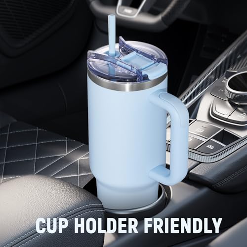 Image of COKTIK 40 oz Tumbler With Handle and Straw Lid, Vacuum Insulated Travel Coffee Mug Stainless Steel Insulated Cup for Beverages, Leak-proof, Cupholder Friendly (Silent Sky)