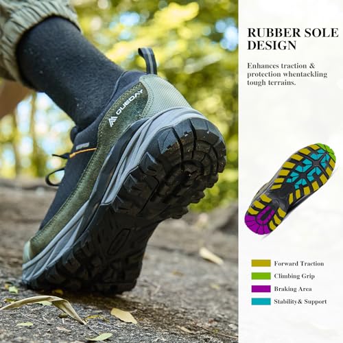 Queday Mens Waterproof Hiking Shoes Lightweight Outdoor Cordura Walking Shoes Breathable Hike Trekking Trails Camping Climbing4