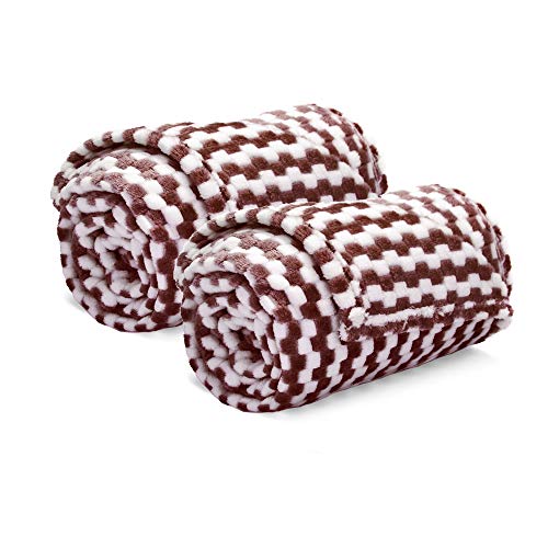 Msicyness Dog Blanket, Premium Flannel Fluffy Fleece Blankets 2 Pack Soft and Warm Covers for Pets Dogs Cats Throw (Small 24x32 Inches, Coffee Grid)
