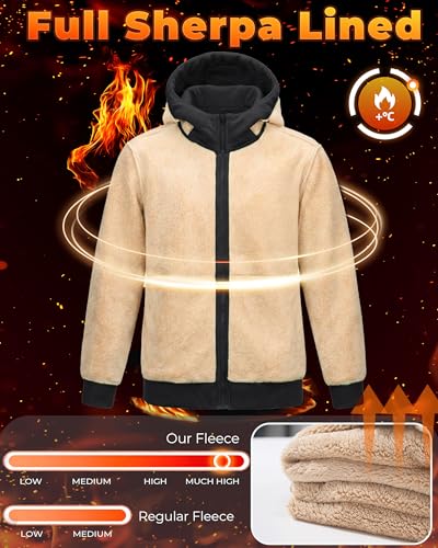 Boladeci Men's Sherpa Lined Hoodie Jacket Winter Warm Heavy Weight Zip Up Hooded Sweatshirt Thick Fleece Coats - Image 5