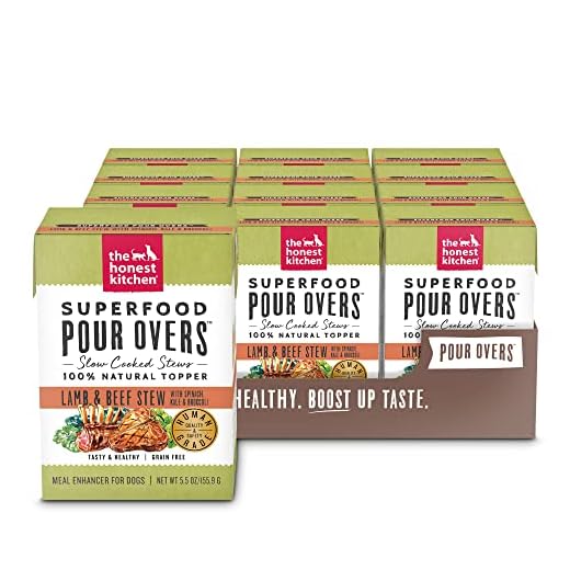 The Honest Kitchen Dogs Superfood POUR OVERS Lamb& beef stew Pack of 12, Pumpkin, 5.5 ounces