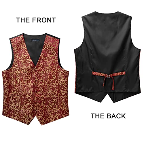 Image of HISDERN Vest and Tie Sets for Men Vests Paisley Floral Jacquard Necktie Pocket Square 3PCS Waistcoat for Suit or Tuxedo