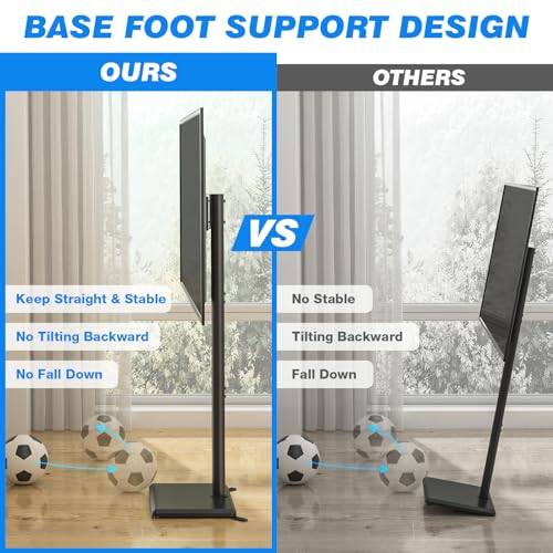 Rfiver Swivel Floor TV Stand with Mount for 32-60 inch TVs up to 88 lbs, Height Adjustable Tall TV Stand with Wood Base, Saving Space Design for Bedroom, Living Room and Corner, Max VESA 400x400mm - Image 3