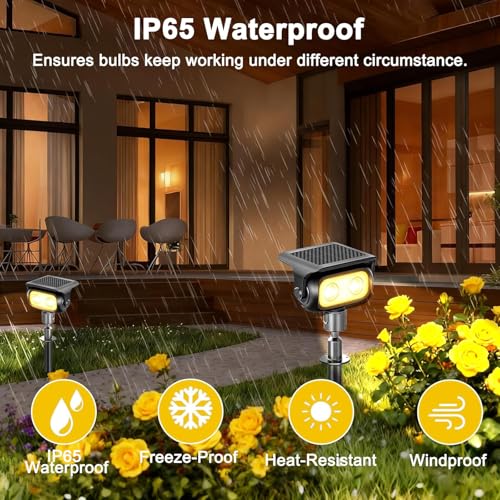 CREATESTAR Lampe Solaire Exterieur Detecteur de Mouvement Lot de 4, 3000K Blanc Chaud Spot Solaire Extérieur 4 Modes＆ 2 Installation, IP65 Étanche Éclairage Paysager pour Jardin, Chemin – vue 5