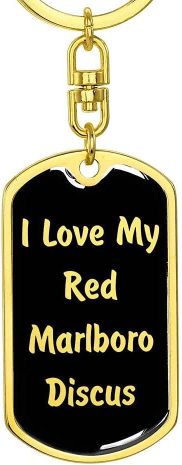 I Love My Red Marlboro Discus v2 - Luxury Dog Tag Keychain 18K Yellow Gold Finish
