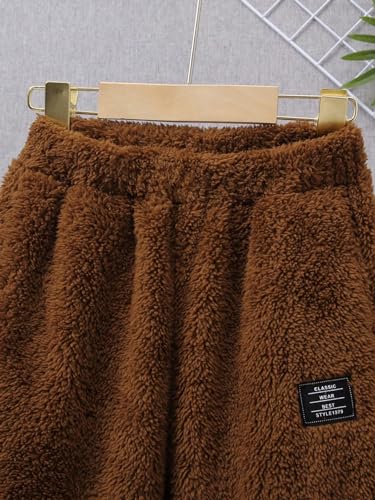 Image of BEAUDRM Boy's 2 Piece Outfits 3D Ears Design Long Sleeve Flannel Hoodie Sweatshirt and Elastic Waist Pants Set Brown 8Y