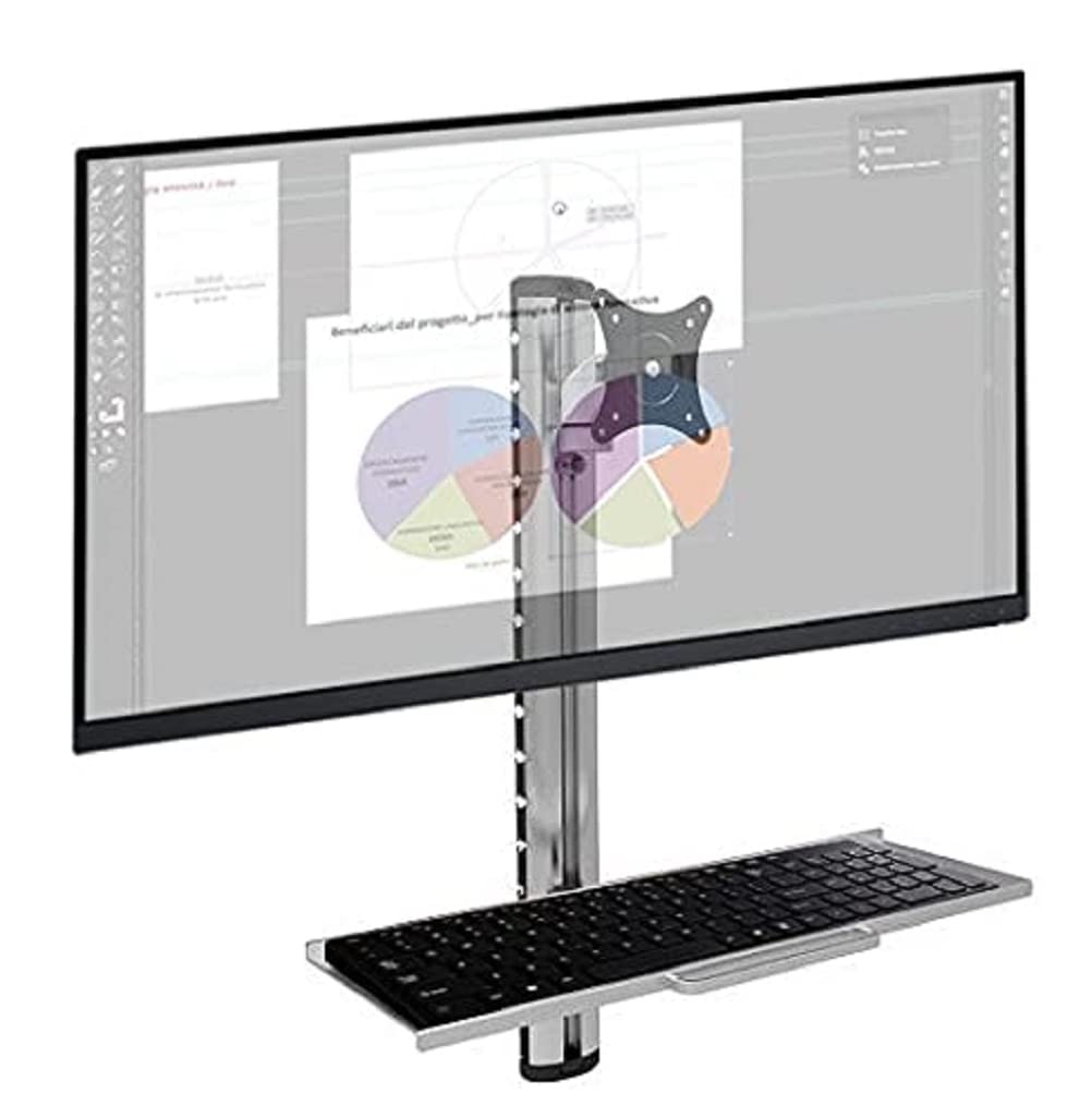 Techly 028276 Postazione di Lavoro a Parete con Supporto Monitor e ripiano Tastiera Silver
