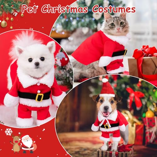 Hundekostüme Weihnachten, Katze Hund Weihnachtskostüm mit Nikolausmütze Weihnachtshund Cosplay Outfit, Weihnachten Haustier Umhang für Neujahr Lustige Anzieh Haustierpartys Bekleidung Anzüge