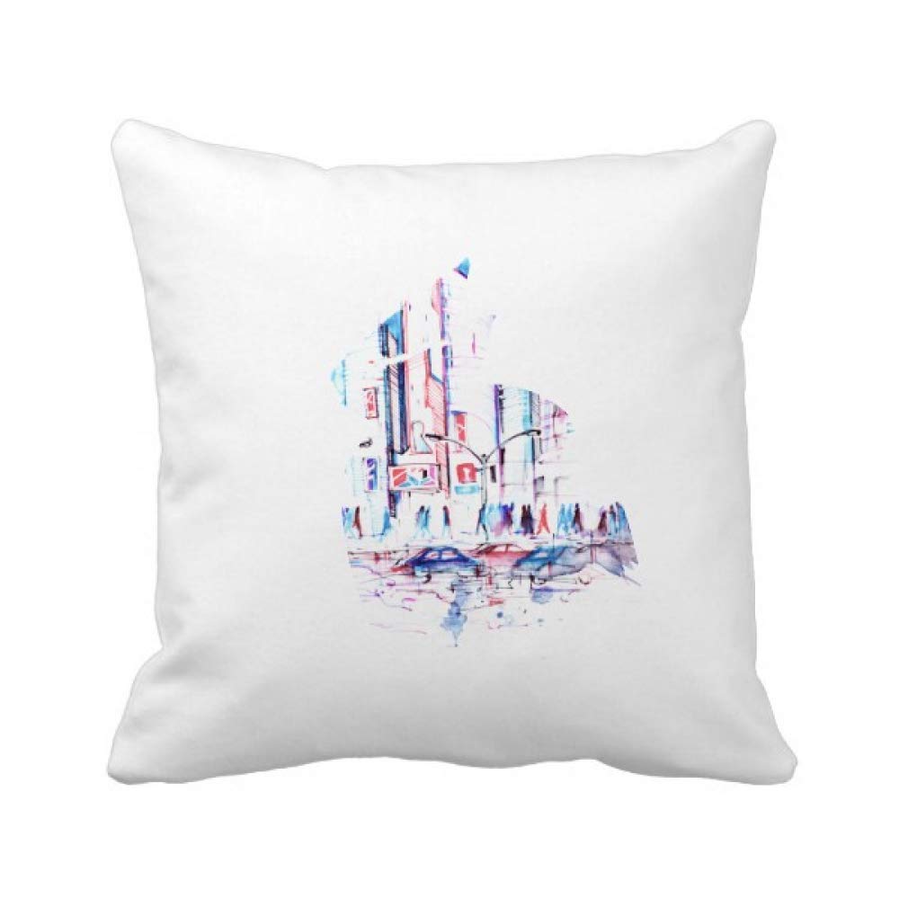 Coussin Voitures Foule Gratte-Ciel Aquarelle Ananas : taie carrée déco salon chambre