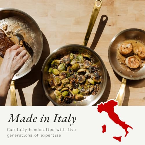 Image of Made In Cookware - 3-Piece (Includes 8 inch,10 inch,12 inch) Stainless Frying Pan Set (Antique Brass Handle) - 5 Ply Stainless Clad - Professional Cookware - Crafted in Italy - Induction Compatible