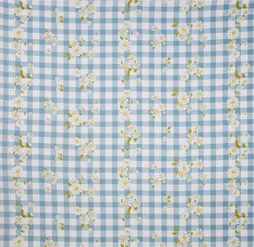 Image of RUMPS King Size Gingham Checkered Fitted Bedsheet (78x72 Inches) with 2 Pillow Covers (18x28 Inches), Soft Microfiber Floral Print Elastic Bedspread, Breathable & Wrinkle-Resistant (Blue)