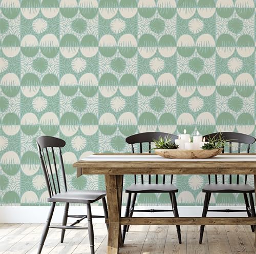 Papier peint vinyle texturé haut de gamme vert à motif soleil - 6