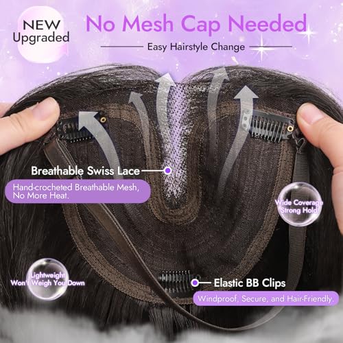 Eawwii Dark Brown Hair Toppers for Women with Thinning 3D 360° Cover Clip in Wispy Bangs Upgraded Adjustable Bandage 24 Inch Long Layered
