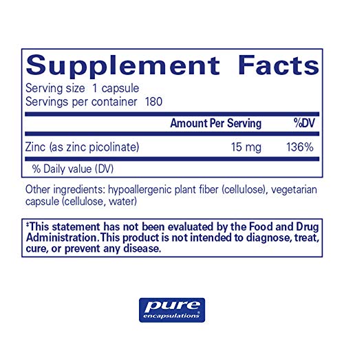 Pure Encapsulations Zinc 15 mg Zinc Picolinate Supplement for Immune