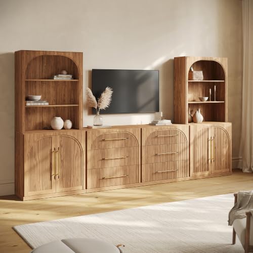 Image of BELLEZE Jagger 130 inch Wall Unit 6-Piece Modular TV Stand - Camel