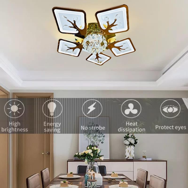 Image of LED Crystal Ceiling Chandelier, Low Height Ceiling Jhoomar /Jhoomer Light for Living Room, Jhumar /Jhummer for Hall Decoration (Jhumar with Remote and Rotational | Movable Crystals)