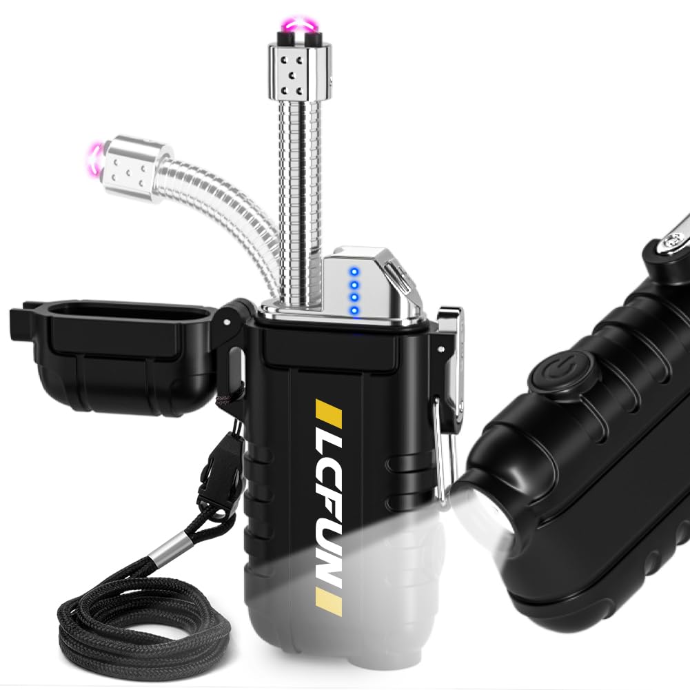 LcFun Feuerzeug Elektrisch, 360° Flexible Hals Lichtbogen Feuerzeug, USB C Feuerzeuge Wiederaufladbar, Elektro Feuerzeuge mit LED-Batterie-Anzeige, Electric Candle Lighter Männer Frauen Geschenk