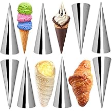 Kslong Cream Horn Molds 12pcs Large Size 4.7 inch Baking Cones Stainless Steel Roll Horn Forms Conical Danish Pastry Croissant Cones Moulds