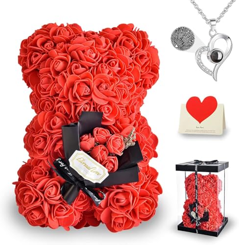 Ours en Rose Cadeau de Fête des Mères, Rose Bear Teddy Flower Ours en Peluche avec Boîte,...