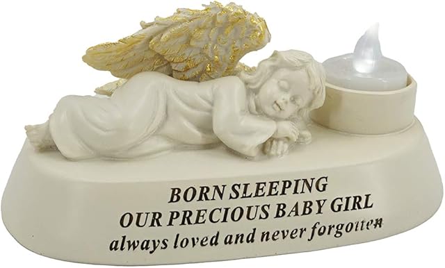Born Sleeping Baby Girl Angel with Tealight Memorial Graveside Ornament