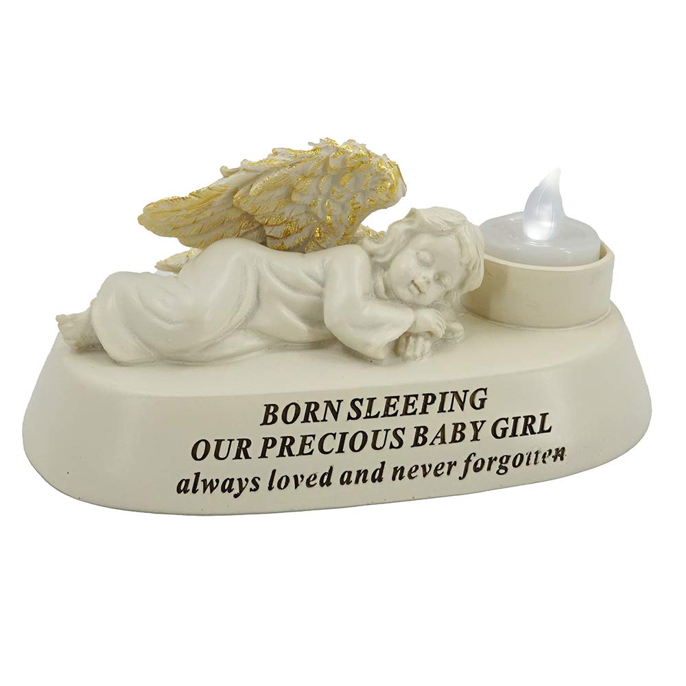 Born Sleeping Baby Girl Angel with Tealight Memorial Graveside Ornament