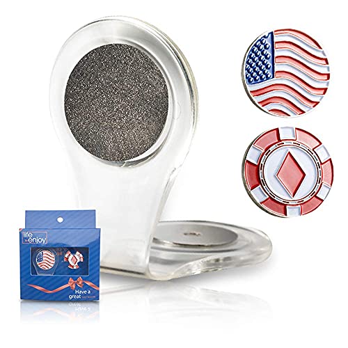 Golf Ball Marker Clip - American Flag marker - Attach To Your Pocket Edge, Belt, Clothes - Strong, Easy To Use Magnetic Mechanism - Transparent Color To Match With Anything- Great Gift!