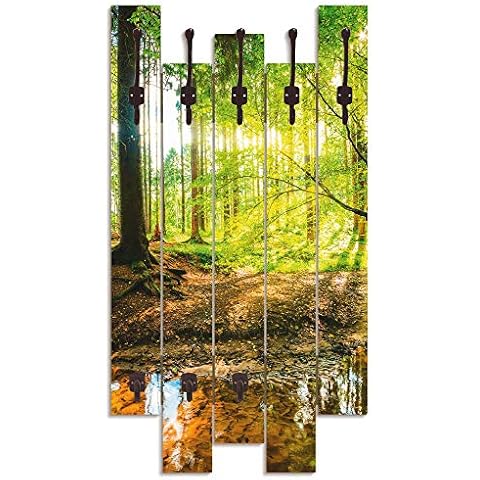 ARTLAND Wandgarderobe Holz mit 8 Haken 63x114 cm Design Garderobe Paneel Cover