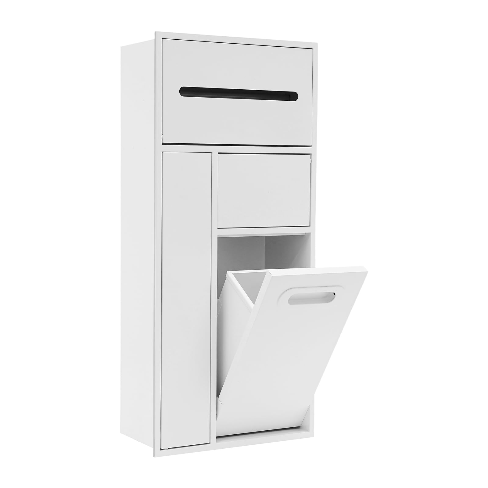 Nicho Empotrado Baño, de Acero Inoxidable, 65x30x14cm, Portarrollos Empotrado con Papelera y Soporte para el Cepillo del Baño, para Hogar, Oficina, Hotel (Blanco)