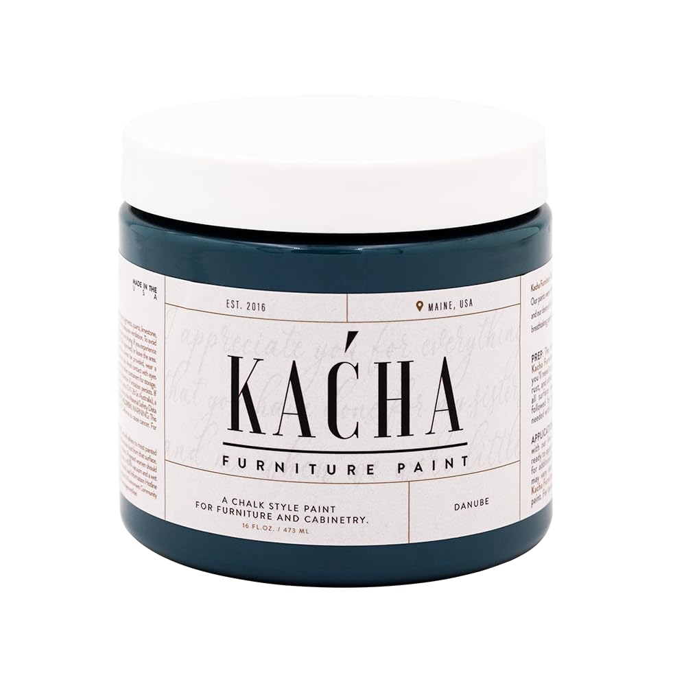 Kacha Furniture Paint | Green Chalk Style Paint for Furniture, Cabinets, and Crafts | Pint -16 oz | Danube | Low VOC | Matte | (Topcoat Required)