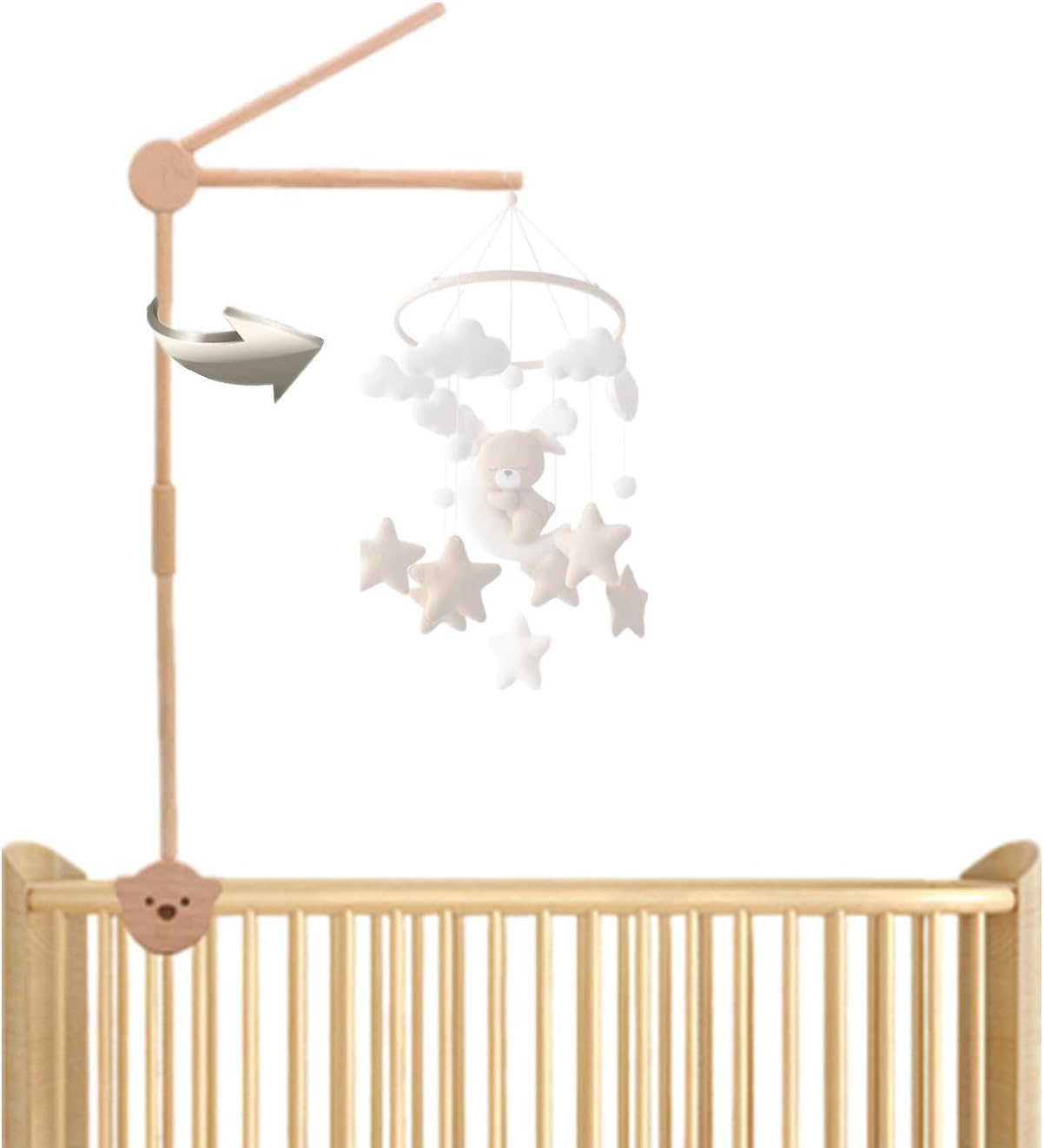 Wooden Mobile Crib Holder 32 Inch Crib Holder Wood Arm Baby Crib Attachment for Nursery Decor Mount Bed Bell Wooden Holder