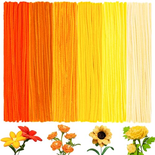 BULANGDE 300 Pfeifenputzer Orange zum Basteln Bunte 30cm Lang 8mm Dick,Pfeifenreiniger Blumen Pipe Cleaner Set für DIY-Deko,Festdekoration,Spielen/Lernen,Kinder Handwerk (6 Farbverlauf Orange)