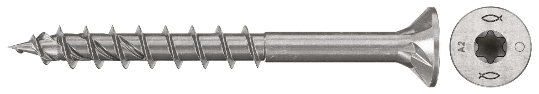 fischer Spanplattenschraube PowerFast II CTP 5,0 x 50 A2 200, Senkkopf, Innenstern-TX-Aufnahme, Teilgewinde, Edelstahl A2, für eine oberflächenbündige Montage in Holz, 200 Stück