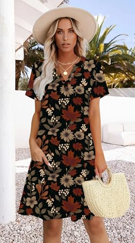 Image of WIHOLL Summer Dresses for Women Casual V Neck Wedding Guest Dress Hawaiian Midi Dress Fashion Beach Vacation Clothes