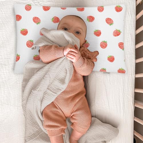 Image of Toddler Pillowcases for 13 inchx18 inch Pillow 2 Pack, Muslin Small Toddler Baby Kids Travel Pillow Covers for Boys Girls with Envelope Closure (Strawberry & Pale Pink, 13 x 18 Inch)