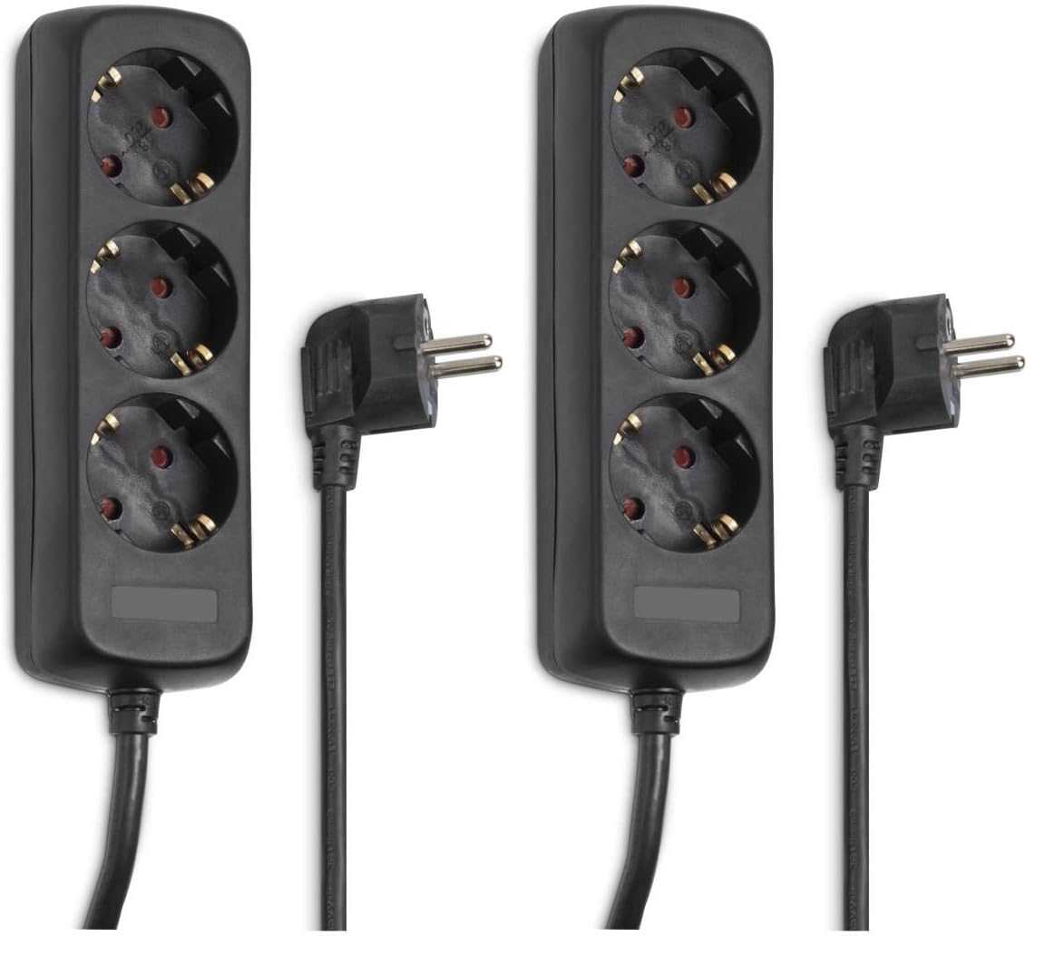 Hama Steckdosenleiste 3-Fach (Mehrfachsteckdose ohne Schalter, Steckerleiste 1,4m, Verteilersteckdose GS-geprüft, Steckdosen um 45 Grad gedreht, Mehrfachstecker für Home Office) schwarz