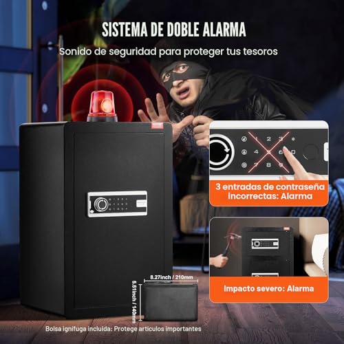 Miniatura 5 de Vevor Caja Fuerte De 99,1 L Con Una Puerta, Cerradura Con Llave, Contraseña, Bolsa Ignífuga, Estante Para Llaves, Luz Led Y 2 Divisores Para Dinero, Documentos, Joyas Y Objetos De Valor, Negro