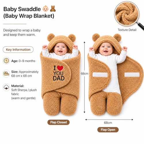 Image of BRANDONN Baby Blanket Newborn Gift Pack of Swaddle Wrapper, 0-9 Months, Length 68 cm x Width 68 cm