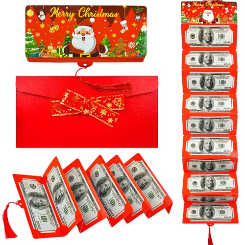 Image of LingLingo Christmas Money Holders for Cash, Gift Card Envelopes with 10 Slots,Surprise Xmas Money Envelopes for Men Women Girls Boys (Red)