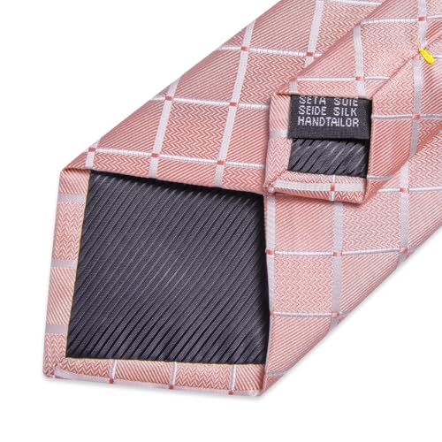 Image of DiBanGu Mens Silk Plaid Tie and Pocket Square Set | Elegant Silk Formal Tie Set, Woven Check Necktie and Cufflinks Tie Clip Set, Perfect for Wedding Party, Comes in Gift Box
