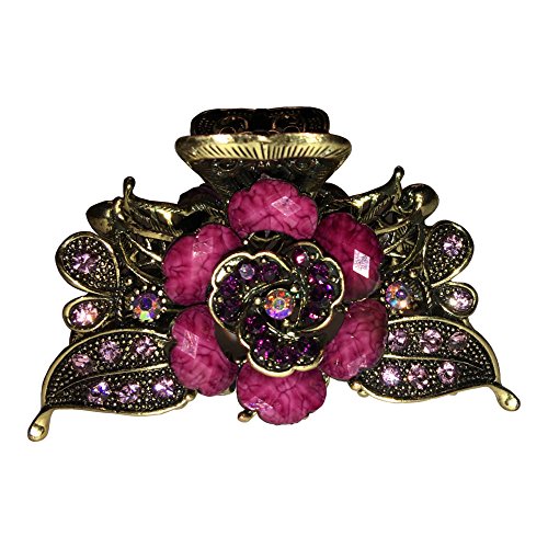 Antiqued Rose Metal Hair Claw Rhinestones and Sequins Retro Fashion Hair Clip (Purple)